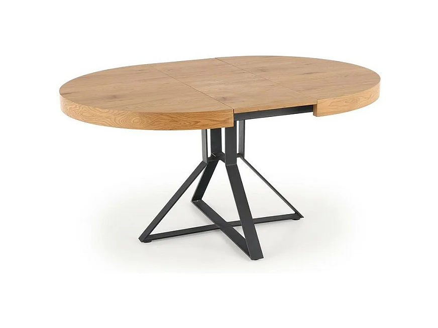 Table de salle à manger extensible avec plateau aspect chêne et pieds en métal noir CERVANTES