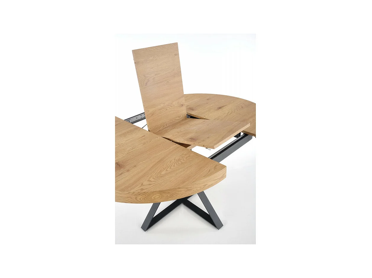 Table de salle à manger extensible avec plateau aspect chêne et pieds en métal noir CERVANTES