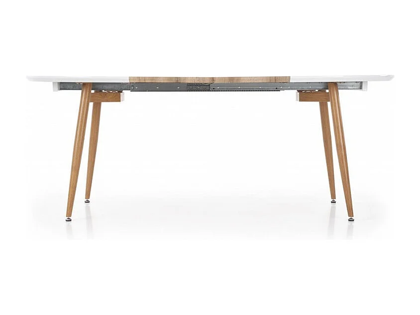 Mesa de comedor extensible ovalada de madera y lacada en blanco Miya