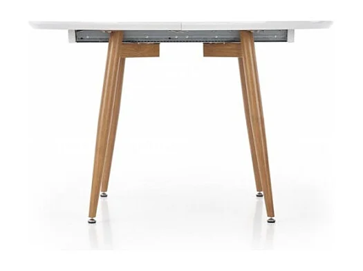 Mesa de comedor extensible ovalada de madera y lacada en blanco Miya