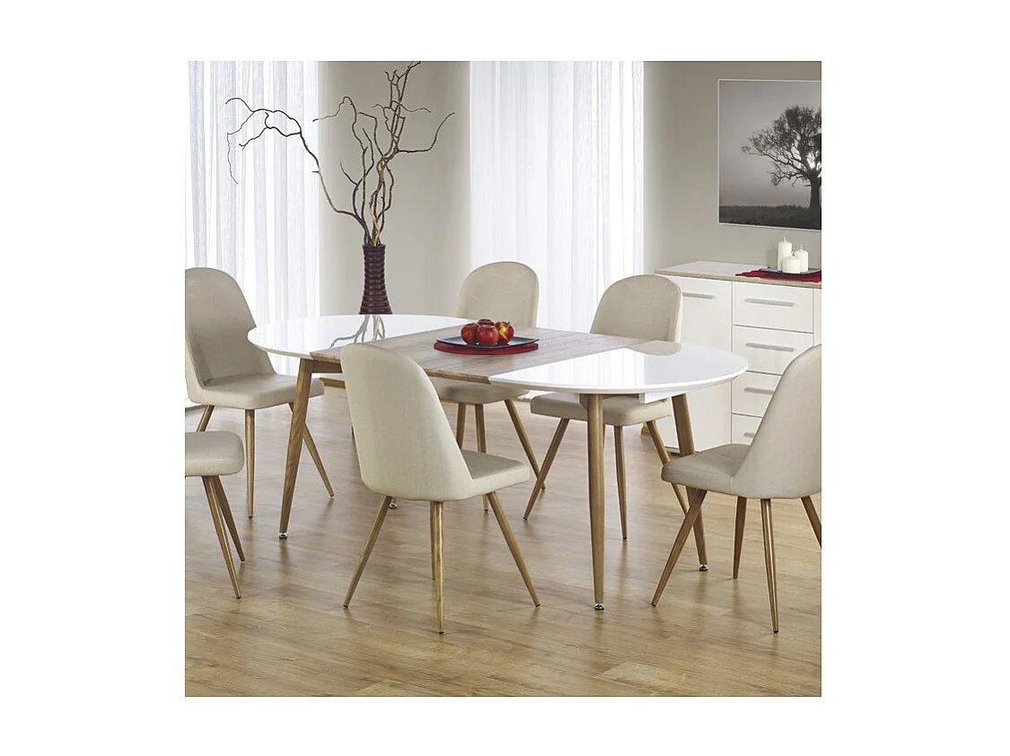 Tavolo da pranzo ovale allungabile in legno e laccato bianco Miya