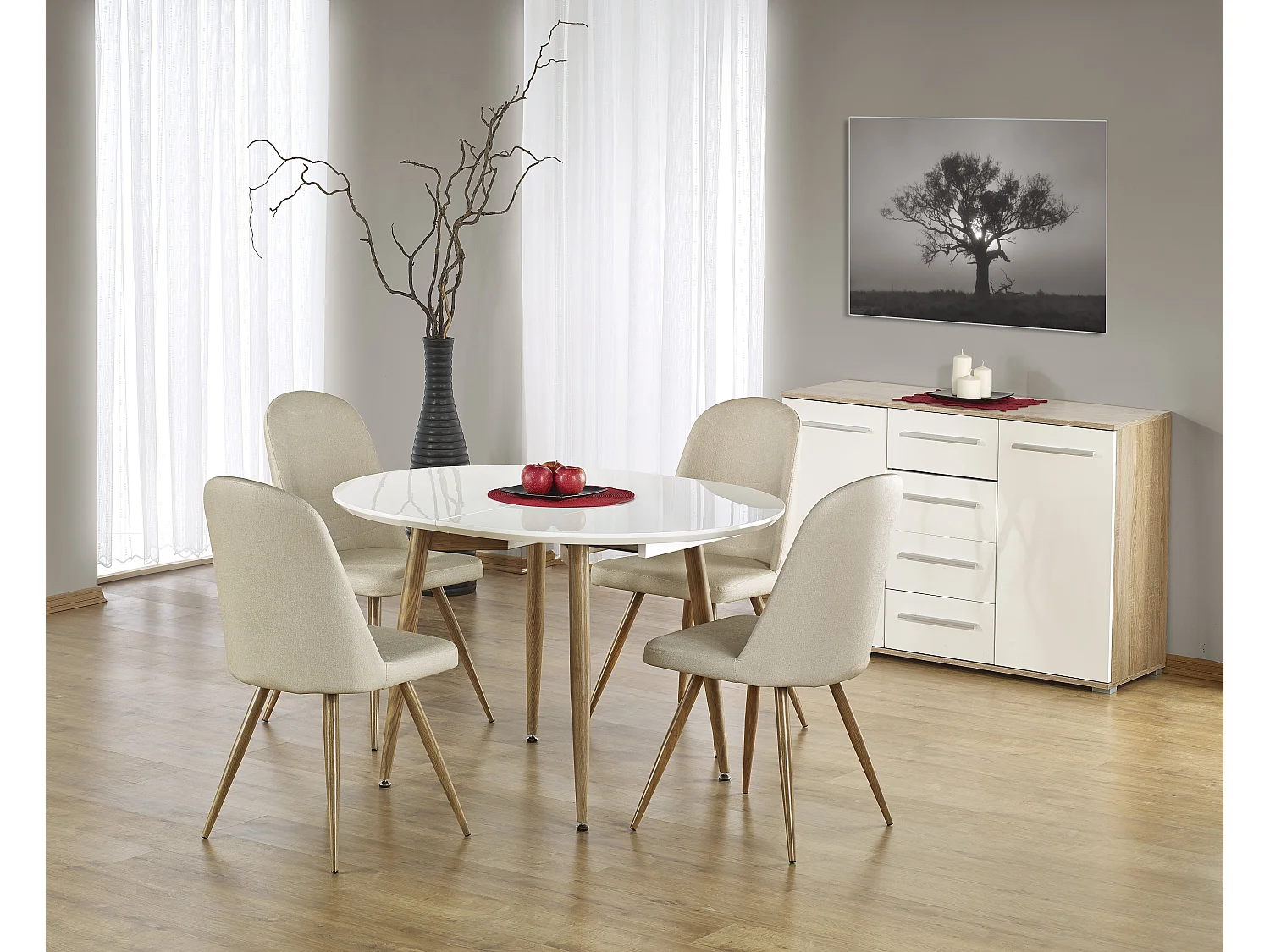 Tavolo da pranzo ovale allungabile in legno e laccato bianco Miya