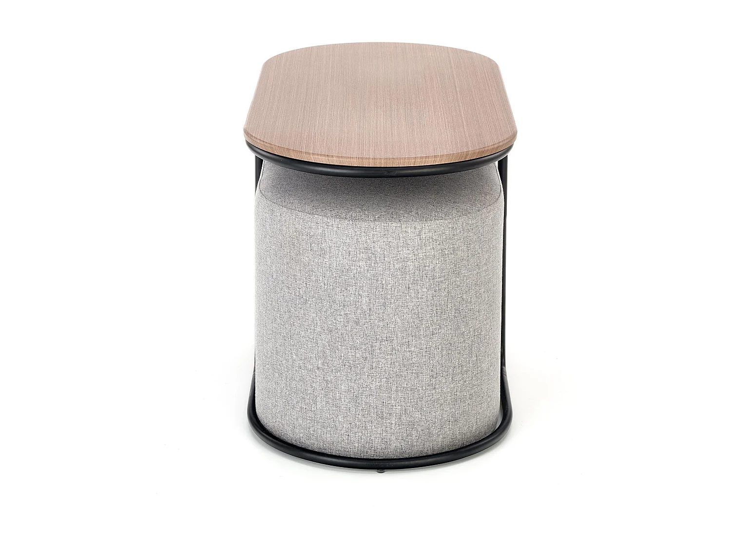 Ensemble table basse et deux poufs en tissu gris URSO