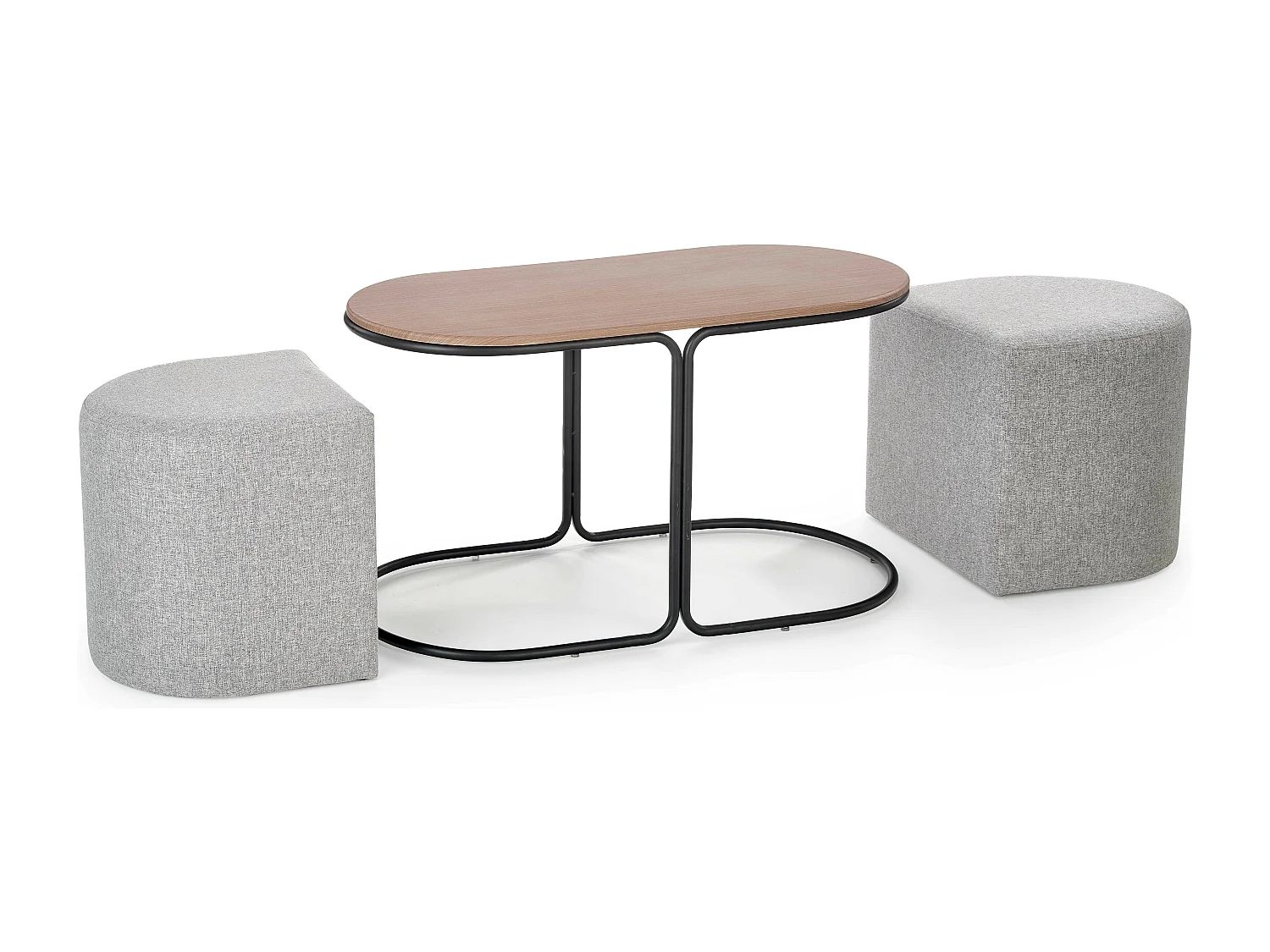 Set di tavolino e due pouf in tessuto URSO grigio