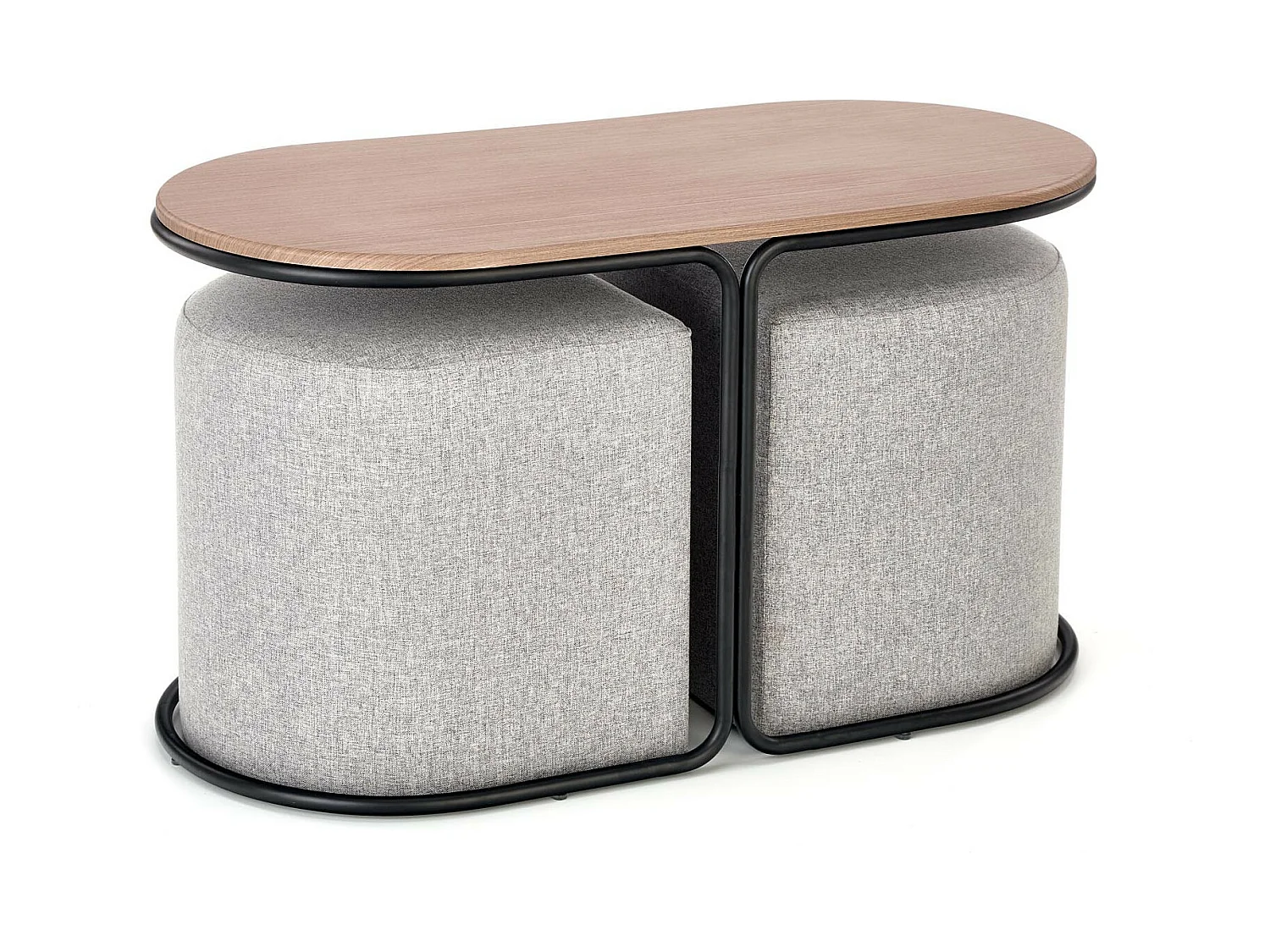 Set di tavolino e due pouf in tessuto URSO grigio