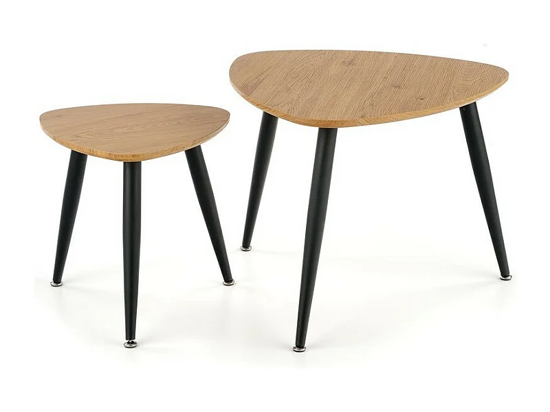 Ensemble de deux tables gigognes de style industriel avec plateaux aspect chêne doré TARANIS