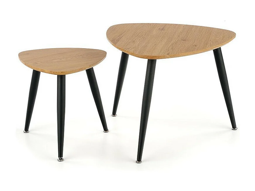 Ensemble de deux tables gigognes de style industriel avec plateaux aspect chêne doré TARANIS