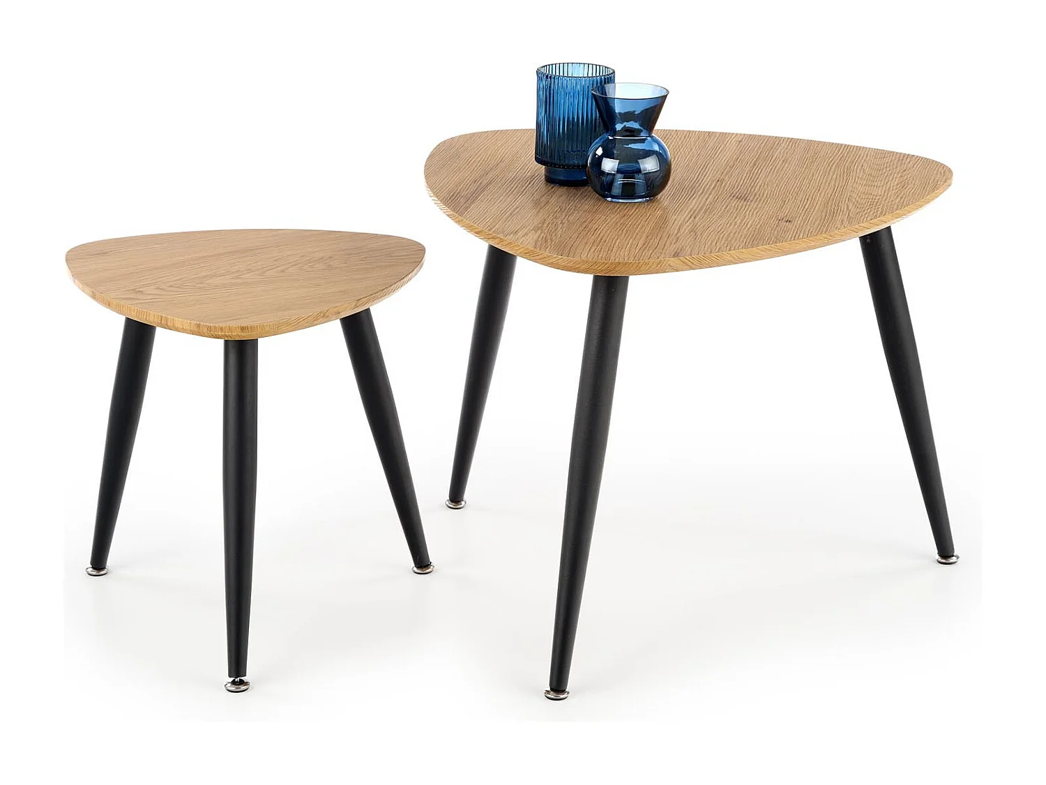 Ensemble de deux tables gigognes de style industriel avec plateaux aspect chêne doré TARANIS