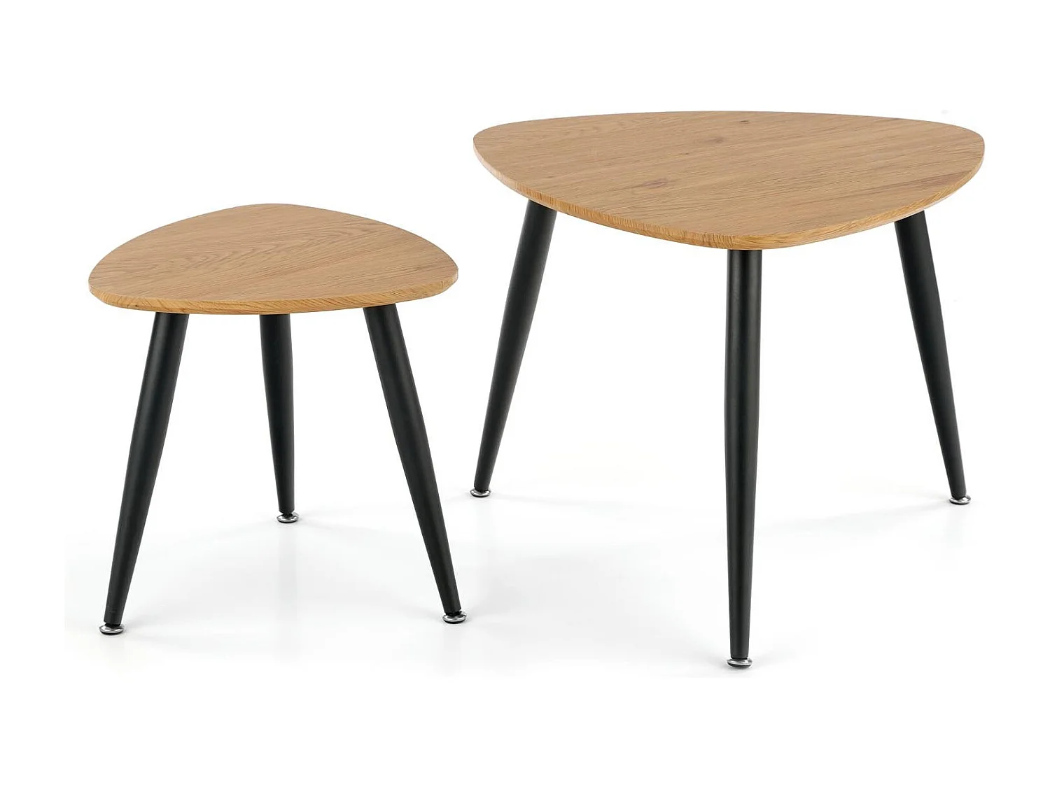 Ensemble de deux tables gigognes de style industriel avec plateaux aspect chêne doré TARANIS