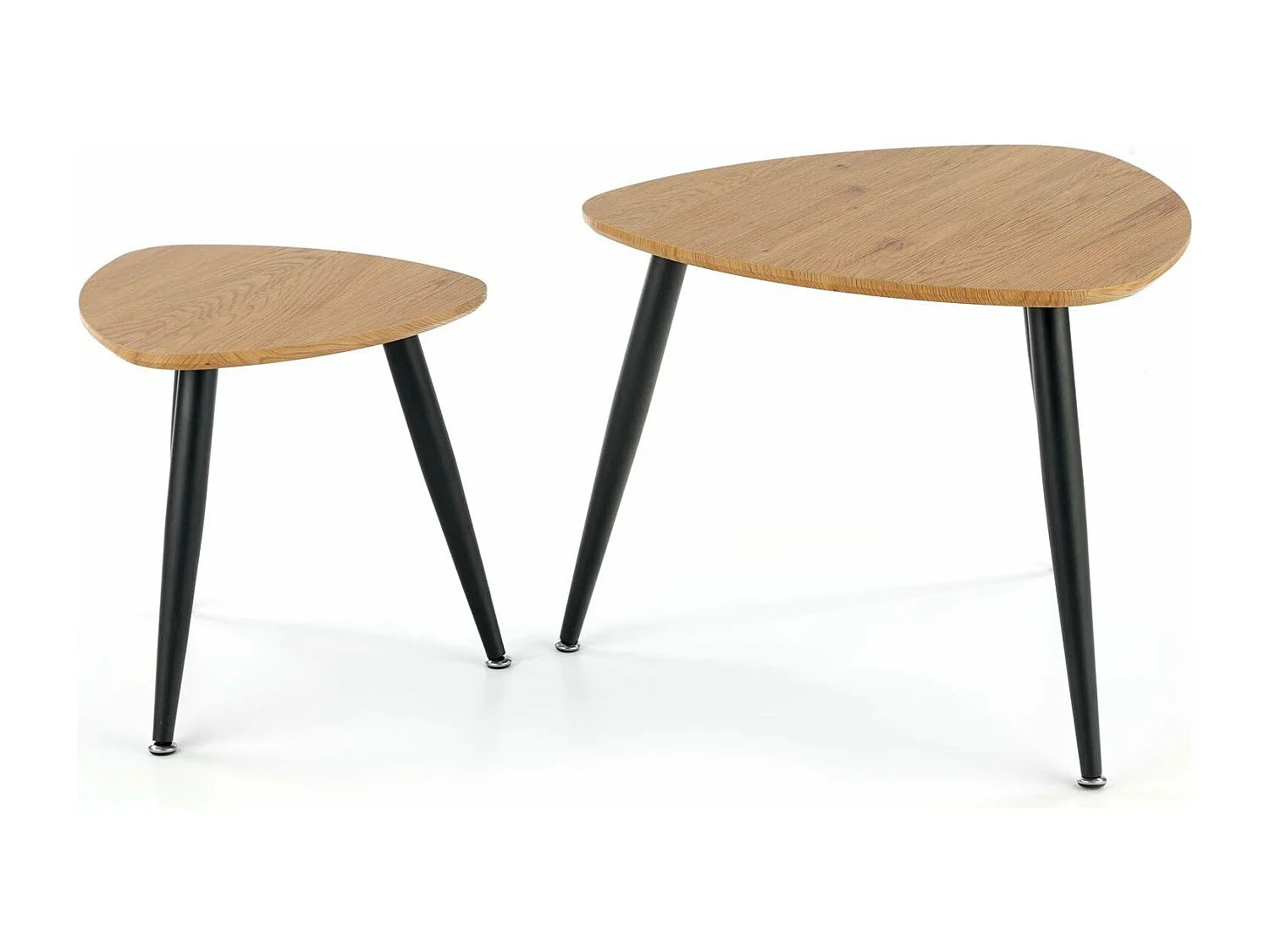 Ensemble de deux tables gigognes de style industriel avec plateaux aspect chêne doré TARANIS