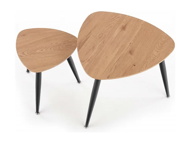 Ensemble de deux tables gigognes de style industriel avec plateaux aspect chêne doré TARANIS