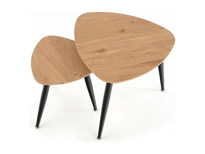 Ensemble de deux tables gigognes de style industriel avec plateaux aspect chêne doré TARANIS