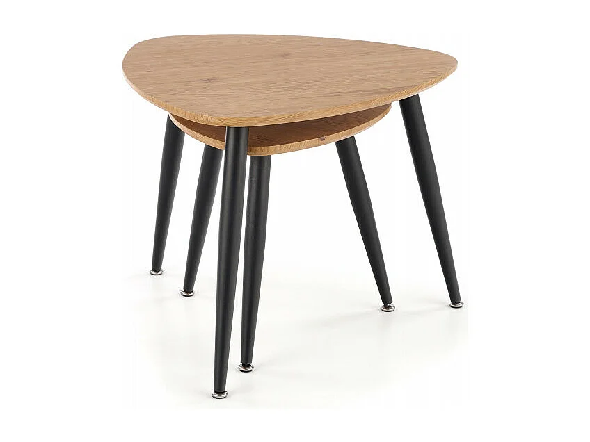 Ensemble de deux tables gigognes de style industriel avec plateaux aspect chêne doré TARANIS