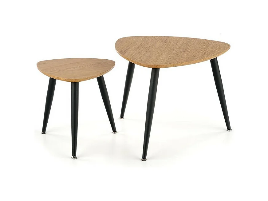Ensemble de deux tables gigognes de style industriel avec plateaux aspect chêne doré TARANIS