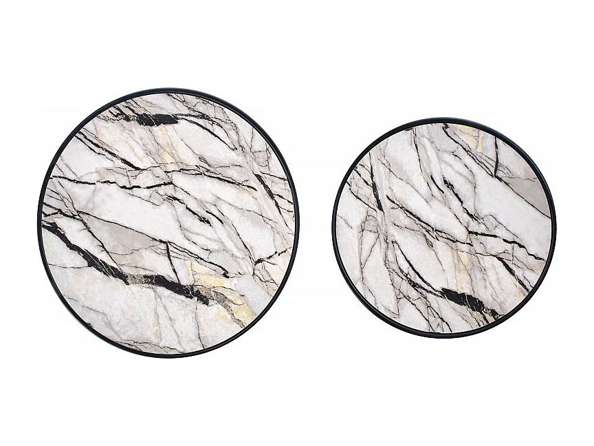 Ensemble de deux tables basses design avec plateau aspect marbre et structure en métal noir CARLINE