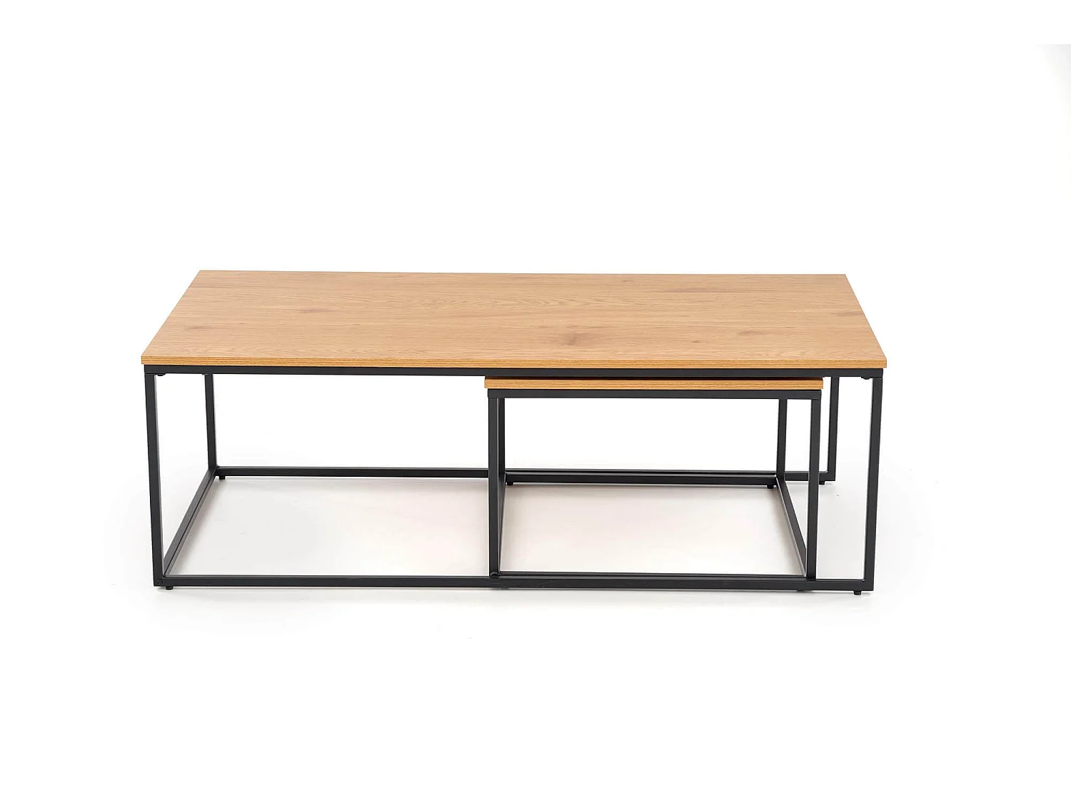 Ensemble de deux tables gigognes avec plateaux aspect chêne doré et structure acier noir Narbonne