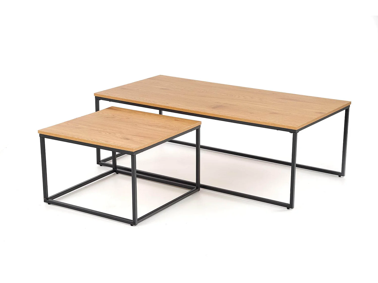 Ensemble de deux tables gigognes avec plateaux aspect chêne doré et structure acier noir Narbonne