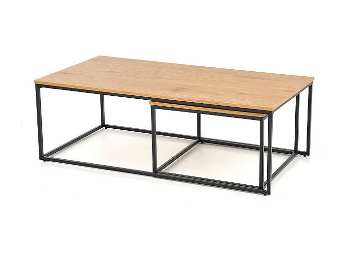 Ensemble de deux tables gigognes avec plateaux aspect chêne doré et structure acier noir Narbonne