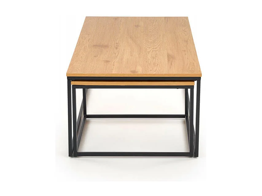 Ensemble de deux tables gigognes avec plateaux aspect chêne doré et structure acier noir Narbonne