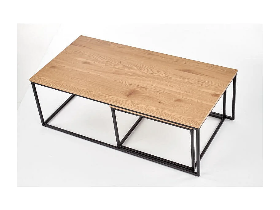 Ensemble de deux tables gigognes avec plateaux aspect chêne doré et structure acier noir Narbonne