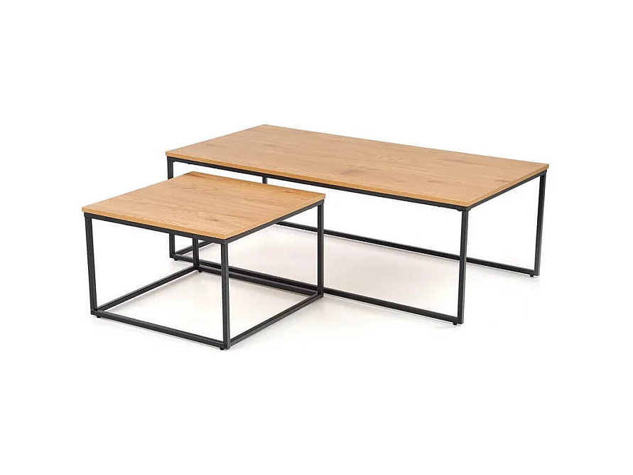 Set di due tavolini da salotto con piani in rovere dorato e struttura in acciaio Narbonne nero
