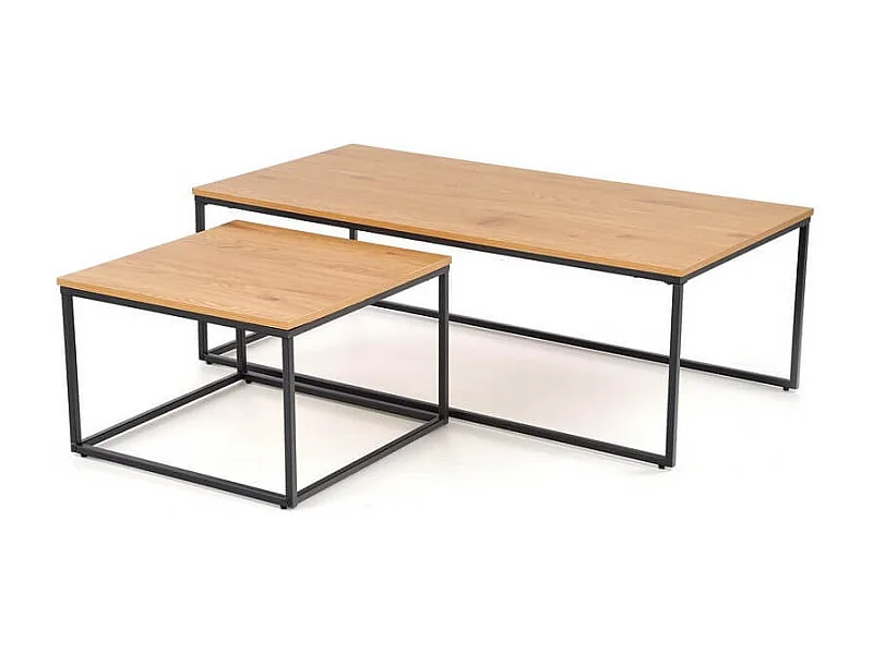 Ensemble de deux tables gigognes avec plateaux aspect chêne doré et structure acier noir Narbonne