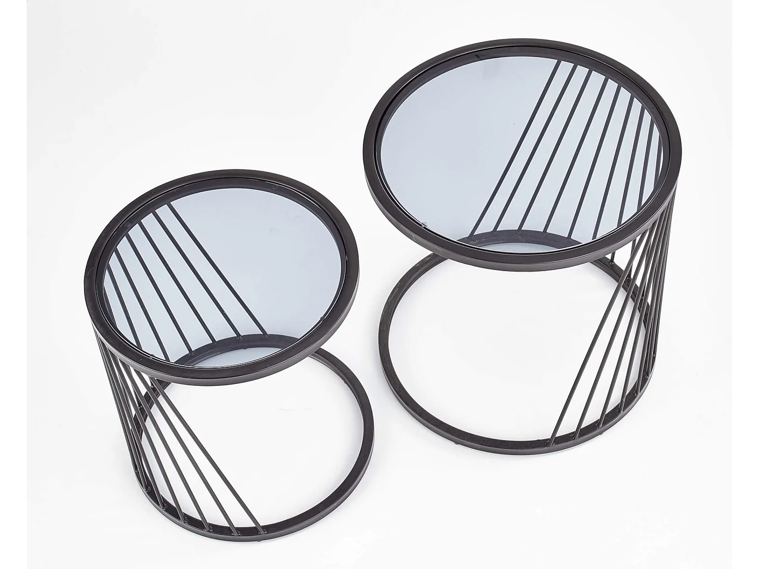 Set di due tavolini da salotto di design con struttura in acciaio nero e piano in vetro Rapture