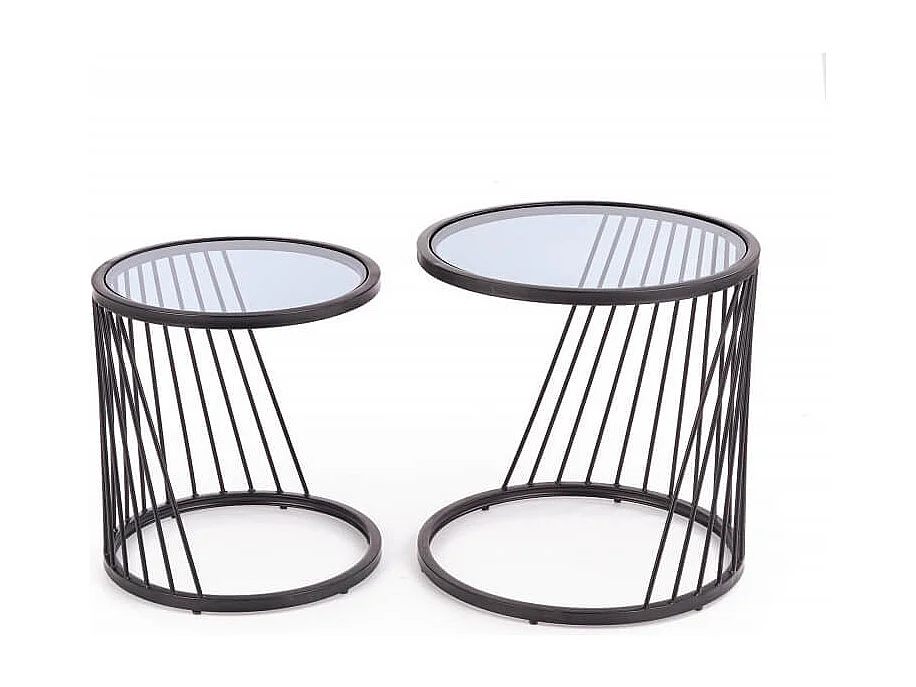 Set di due tavolini da salotto di design con struttura in acciaio nero e piano in vetro Rapture