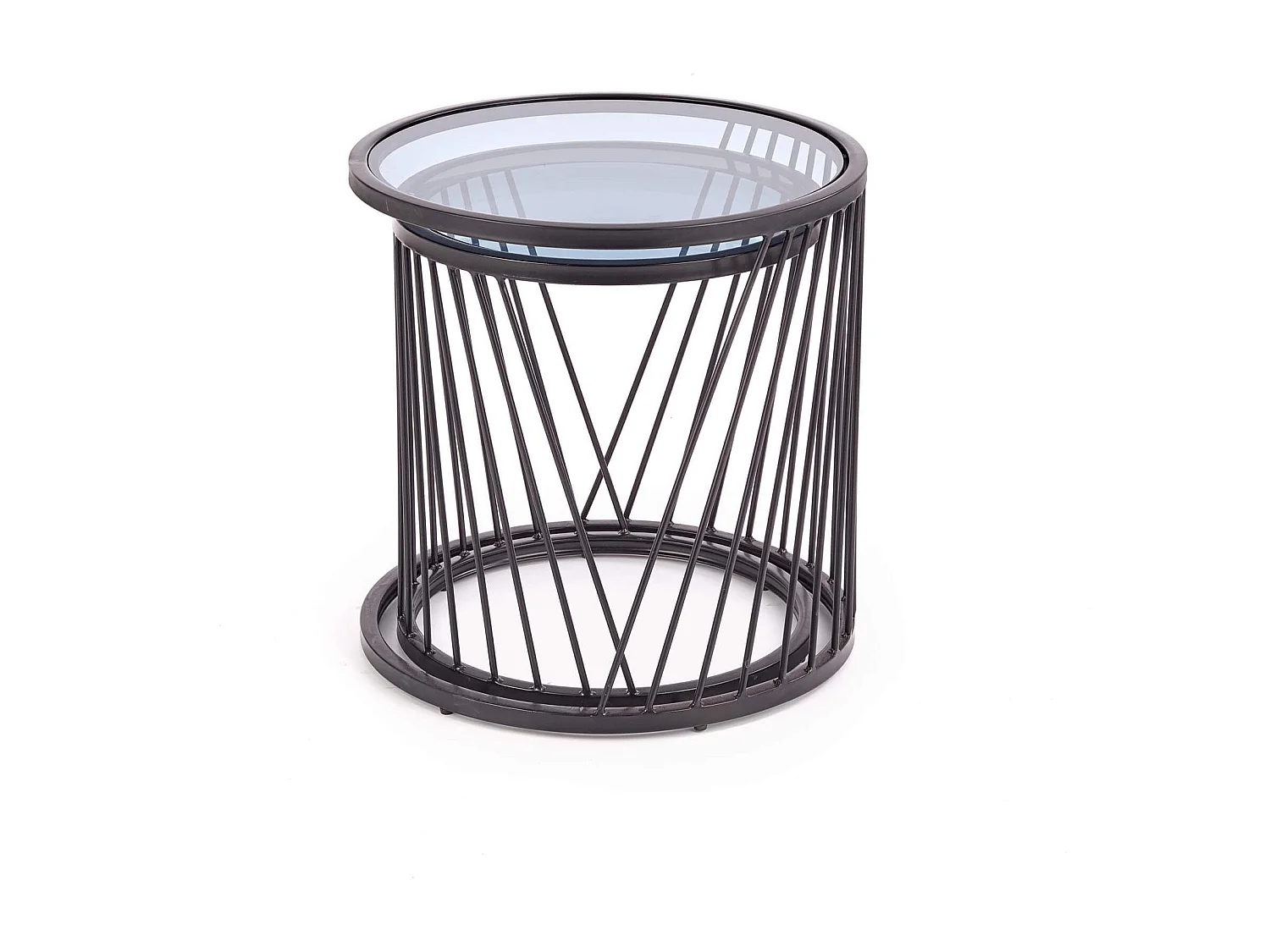 Ensemble de deux tables basses gigognes design avec structure en acier noir et plateau en verre Rapture