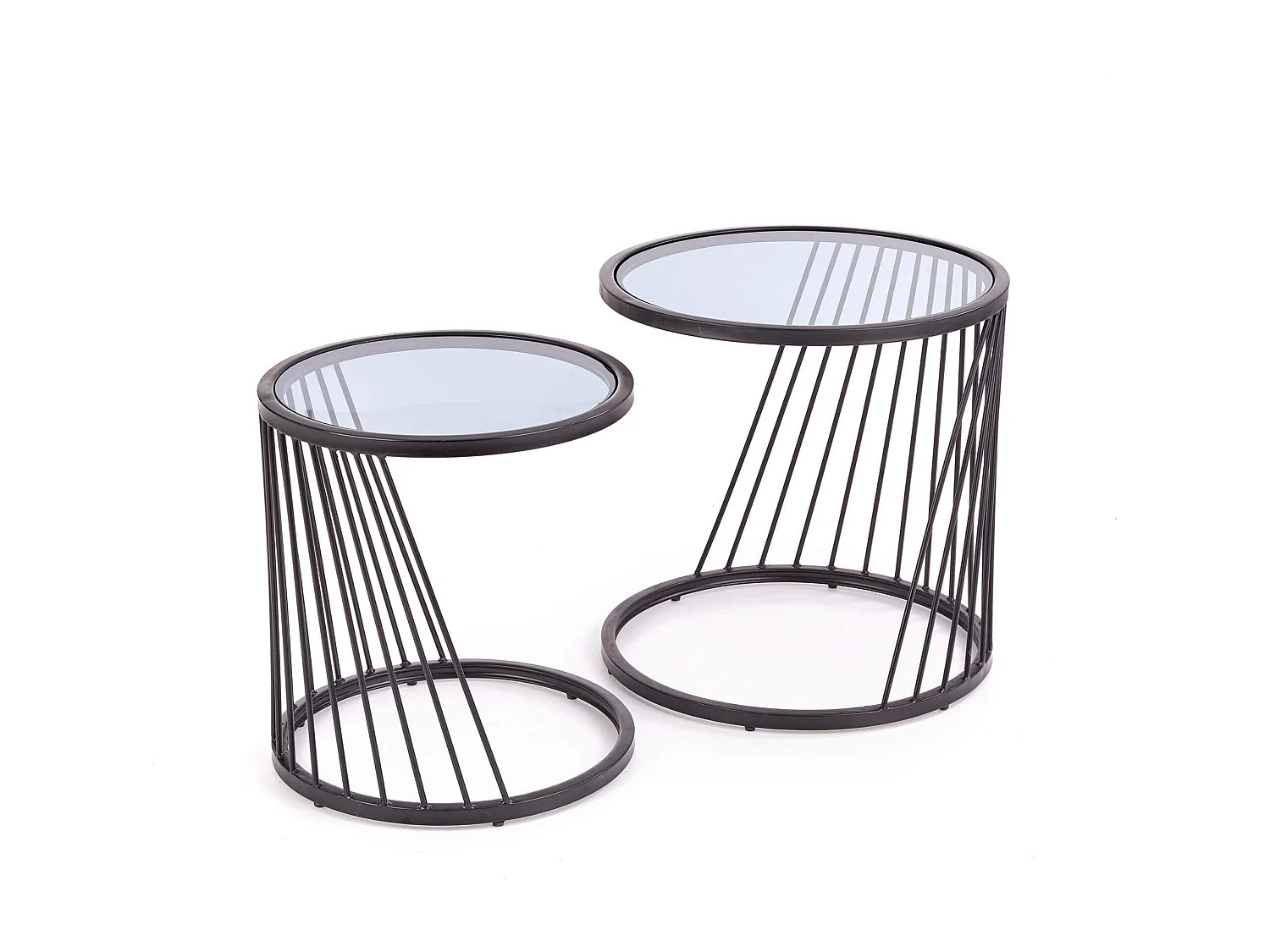 Ensemble de deux tables basses gigognes design avec structure en acier noir et plateau en verre Rapture