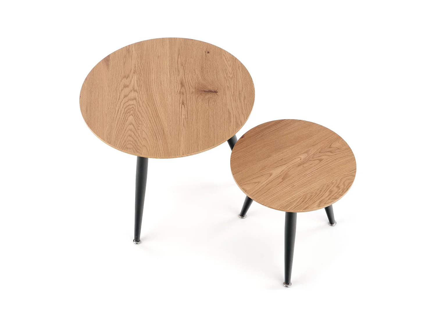 Ensemble de deux tables gigognes rondes aspect chêne doré avec pieds en métal noir SIRONA