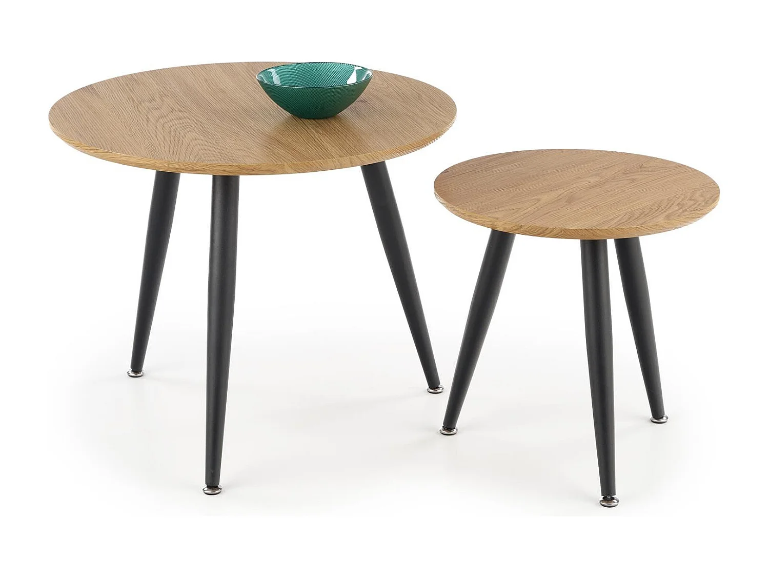 Ensemble de deux tables gigognes rondes aspect chêne doré avec pieds en métal noir SIRONA