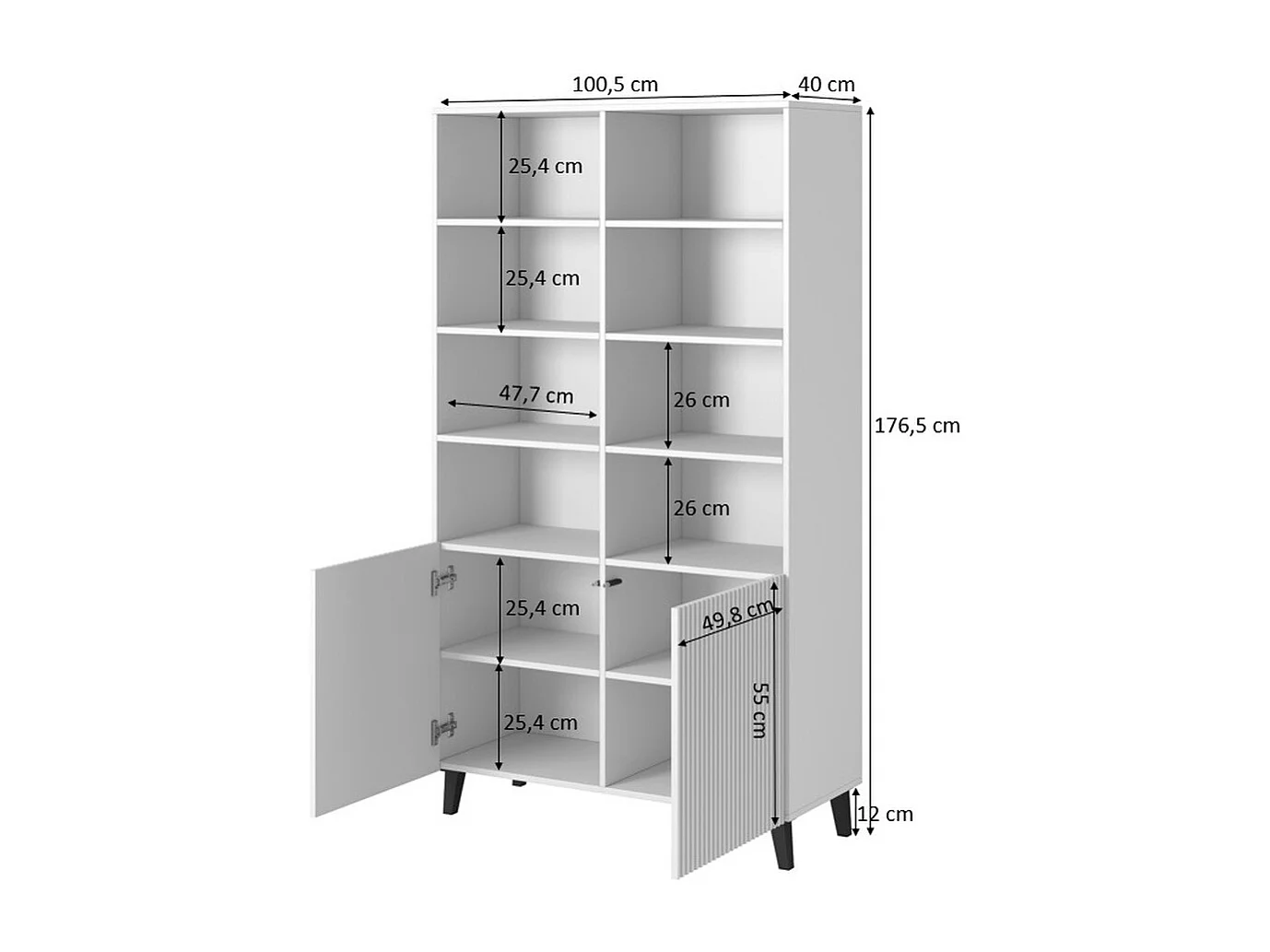 Armario de diseño Gustave 176 x 100cm negro mate - 4 puertas extra