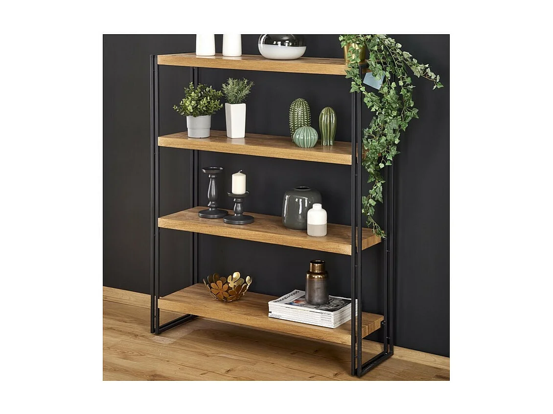 Libreria 100x120 cm stile rovere dorato e acciaio nero Aqua