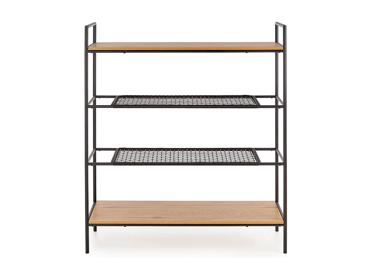 Etagère 4 niveaux en métal noir et aspect chêne doré FOLD