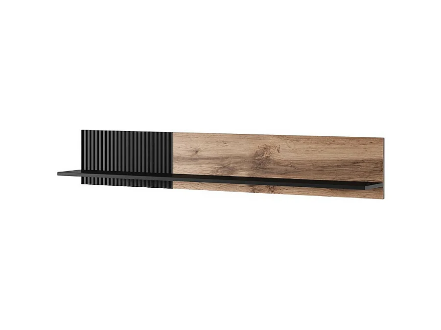 Étagère murale contemporaine aspect chêne wotan et noire 150 cm PUMP