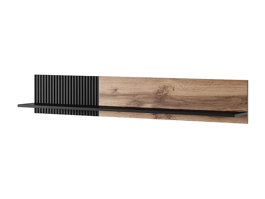 Étagère murale contemporaine aspect chêne wotan et noire 150 cm PUMP