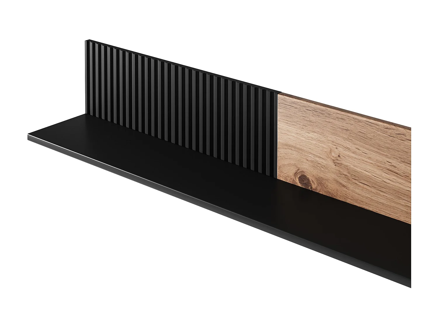 Étagère murale contemporaine aspect chêne wotan et noire 180 cm PUMP