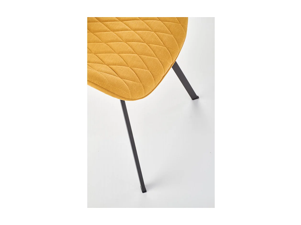 Sedia da pranzo in tessuto giallo senape con gambe in acciaio nero Pilot