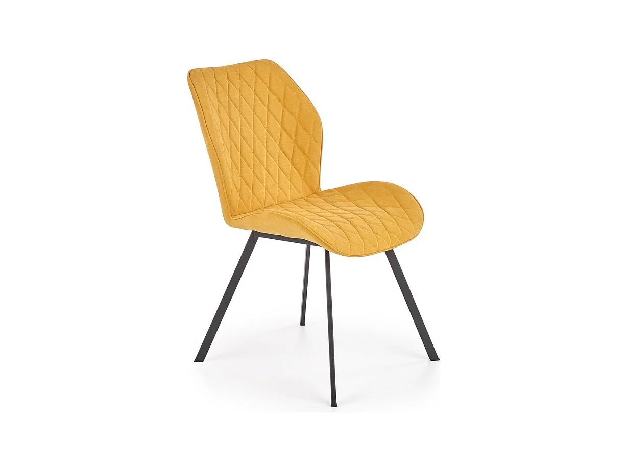 Chaise de salle à manger en tissu jaune moutarde avec pieds en acier noir Pilot