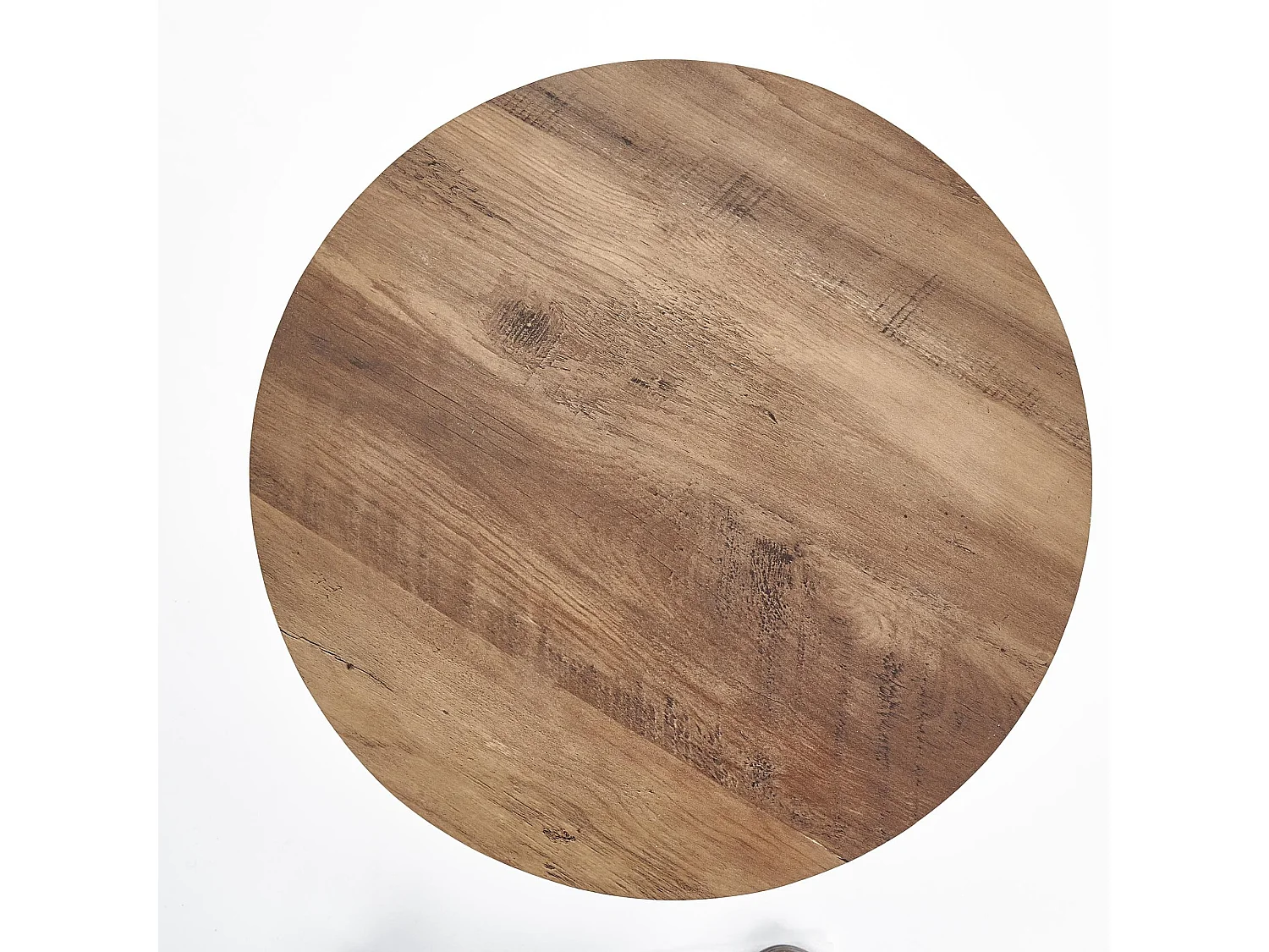 Table d'appoint ronde avec plateau aspect noyer et piètement design en acier noir Bocage