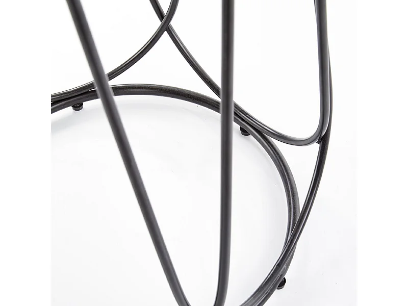 Table d'appoint ronde avec plateau aspect noyer et piètement design en acier noir Bocage