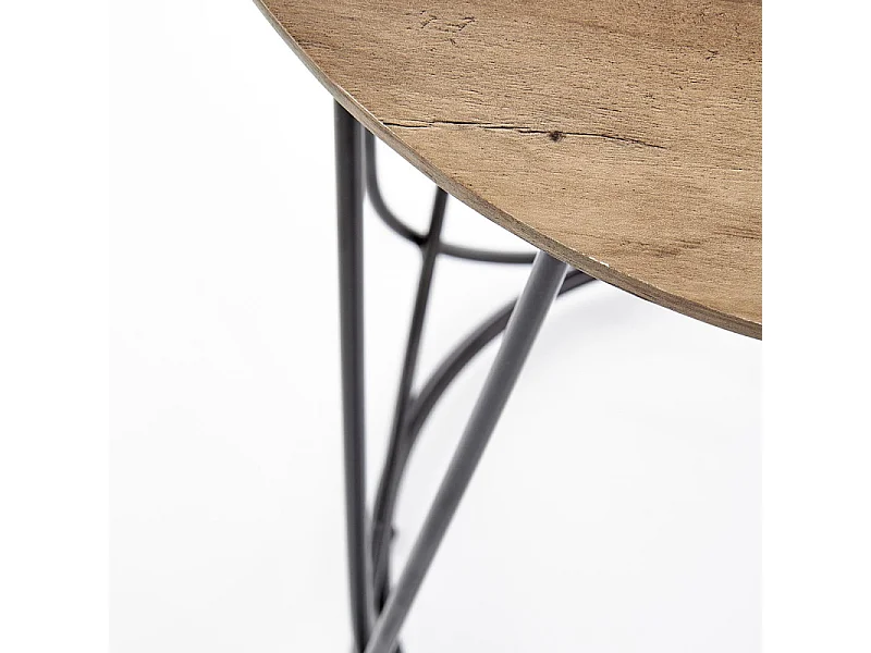Table d'appoint ronde avec plateau aspect noyer et piètement design en acier noir Bocage
