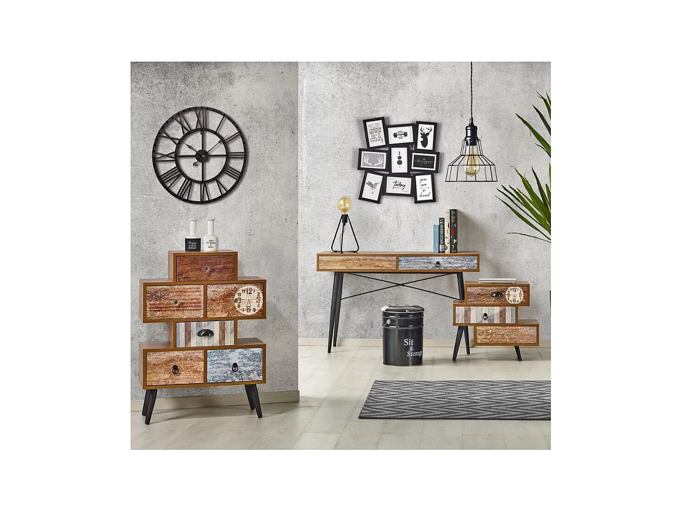 Table d'appoint industrielle multicolore Alto