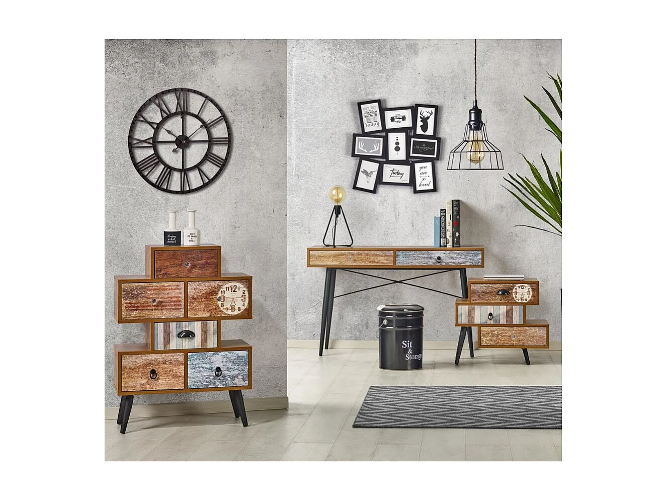 Table d'appoint industrielle multicolore Alto