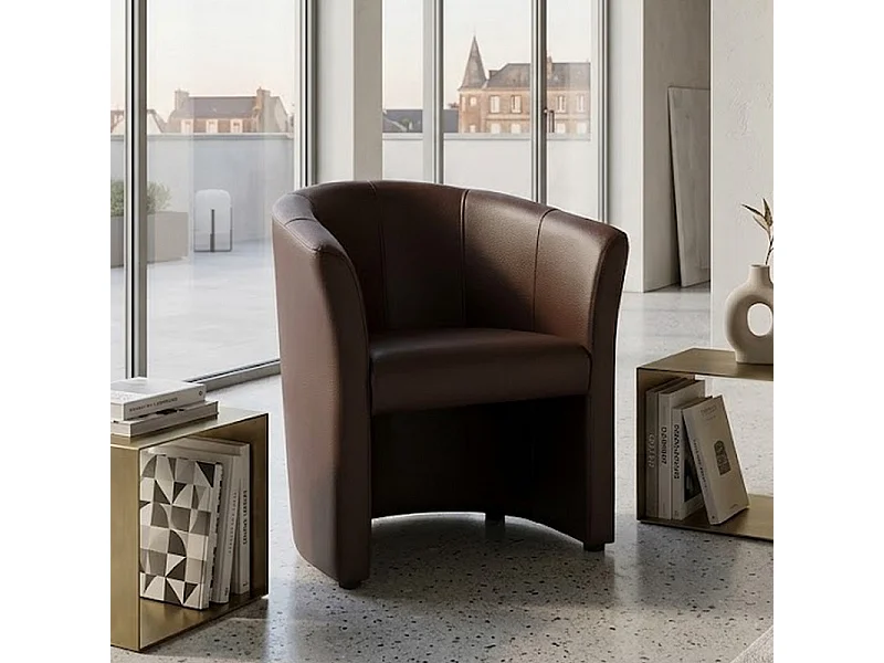 Fauteuil design confort écocuir marron Tisso