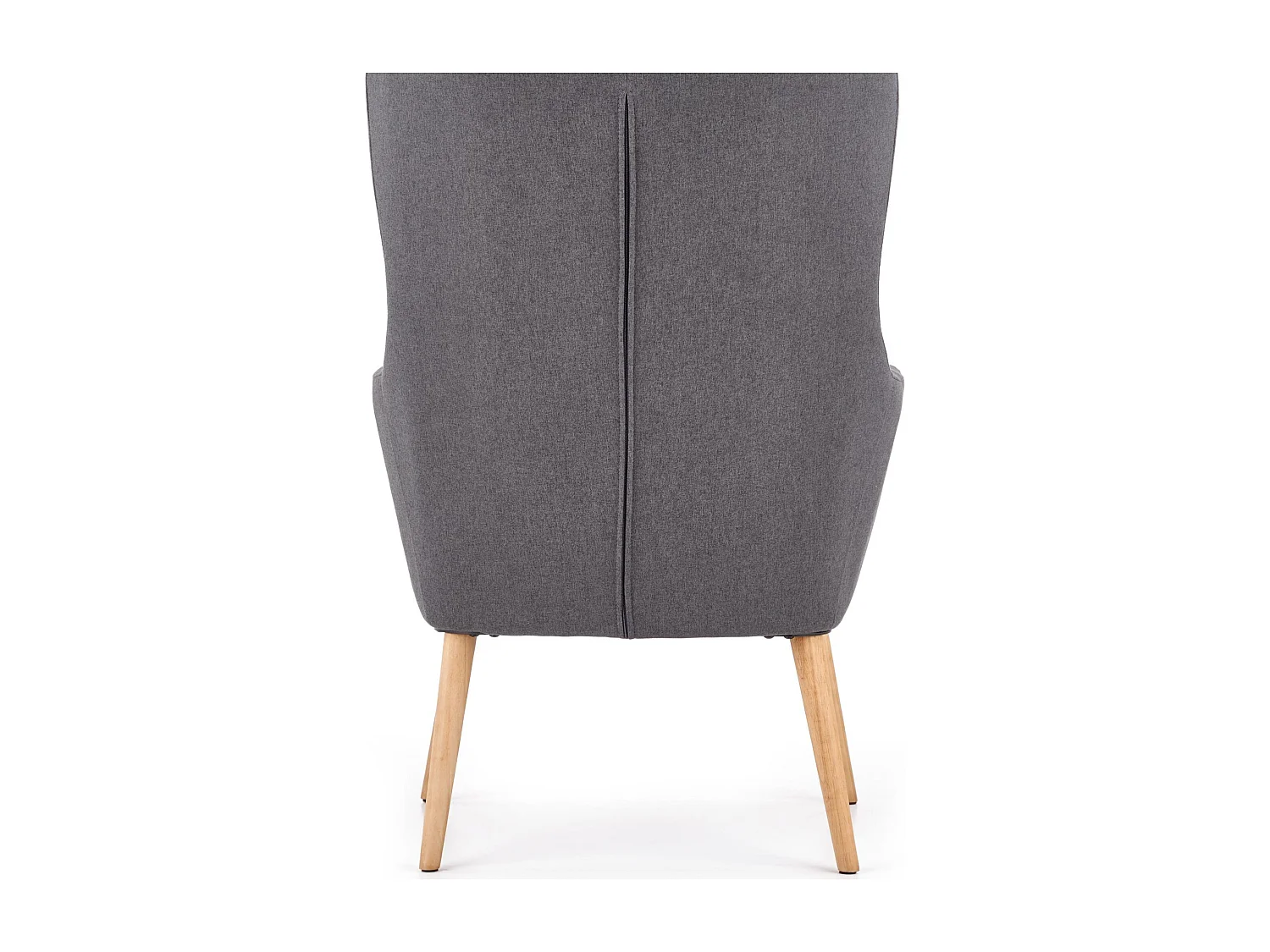Sillón tapizado en tela gris oscuro con respaldo alto y patas de madera de caucho WISH