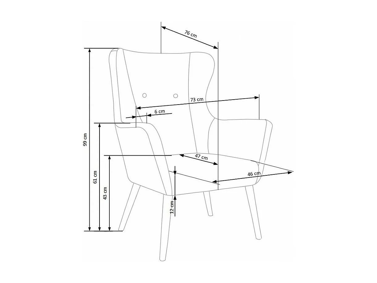 Sillón tapizado en tela gris oscuro con respaldo alto y patas de madera de caucho WISH