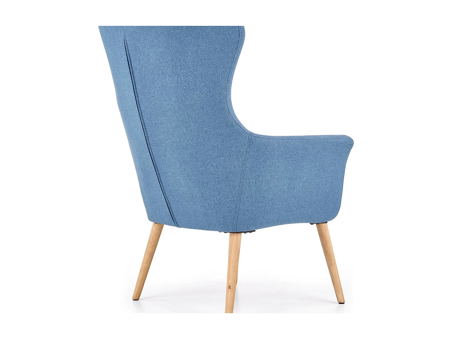 Fauteuil rembourré en tissu bleu avec dossier haut et pieds en bois de caoutchouc WISH