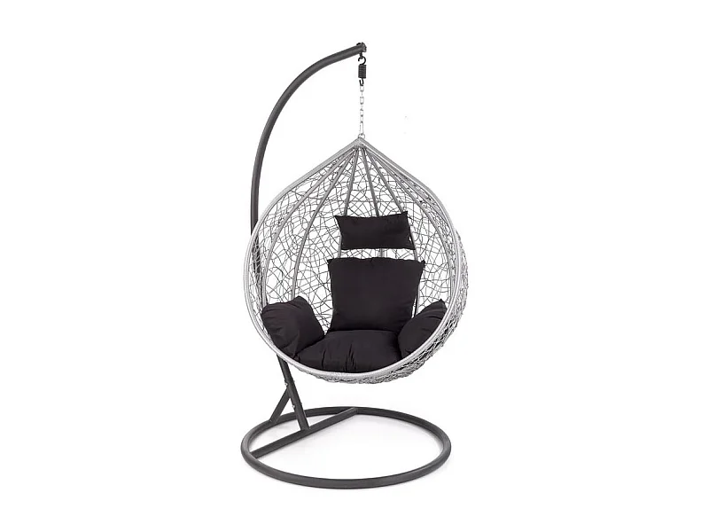 Silla huevo suspendida negra y gris de ratán sintético y metal EGG